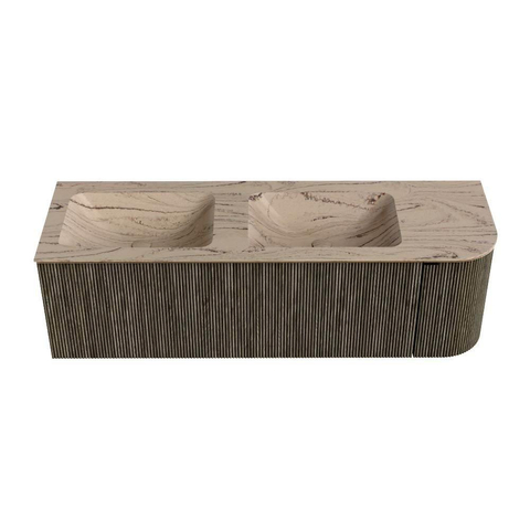 MONDIAZ KURVE-DLUX Meuble de salle de bains 145cm arrondi à droite couleur Shadow avec 1 tiroir et 1 porte. Lavabo LEAF Double / Gauche sans trou de robinet Arena. SW1431457