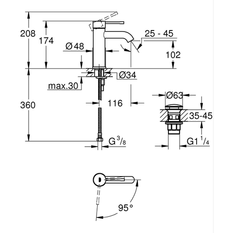GROHE Essence New Robinet de lavabo à poser - bec 11,6cm - taille S - vidage push-open - chromé SW115547