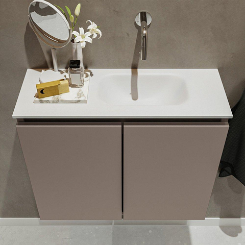 MONDIAZ TURE Toiletmeubel 60x23x50cm met 0 kraangaten 2 deuren smoke mat Wastafel Eden rechts Solid Surface Wit SW474957