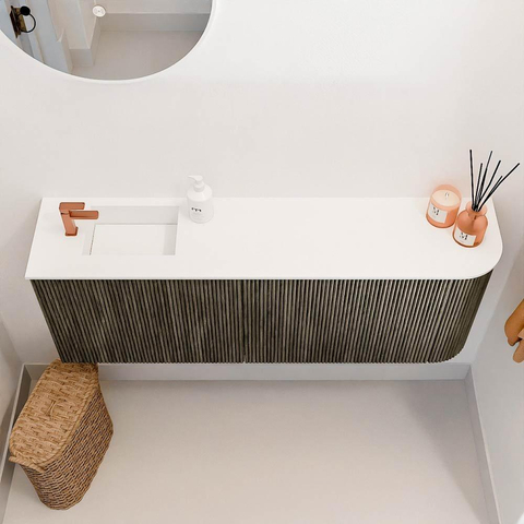 Mondiaz JOYA 111.6cm toiletmeubel - ronding rechts kleur Shadow - Wastafel FAYE positie Links 1 kraangat kleur Talc. SW1421457