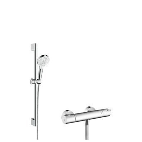 Hansgrohe Crometta Douchecombinatie: - met ecostat - 1001 cl douchekraan - thermostatische - met glijstangset - 72cm - met Crometta Vario - handdouche chroom/wit - chroom/wit (wit) SW546818