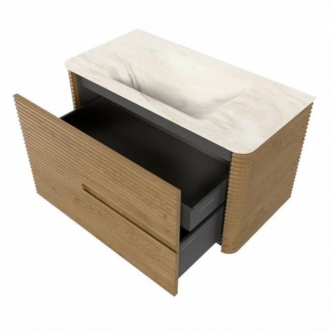 Mondiaz CIRO-DLUX Badkamermeubelset - 90x45x50cm - Solid surface wastafel Ostra - 1 wasbak Midden - zonder kraangaten - 2 lades - Oak SW1531054