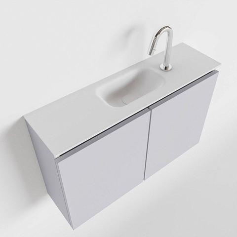 MONDIAZ TURE Toiletmeubel 80x23x50cm met 1 kraangaten 2 deuren cale mat Wastafel Eden midden Solid Surface Wit SW475103