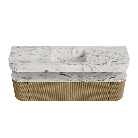 MONDIAZ THOR-DLUX 170cm meuble de salle de bains arrondi gauche + droite couleur Dusk avec 1 tiroir et 2 portes. Vasque suspendue CLOUD Milieu 1 trou de robinet couleur Glace. SW1465640