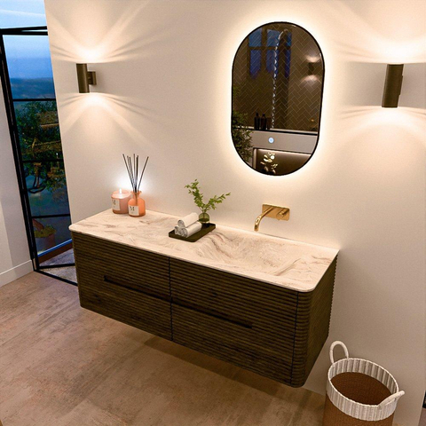 Mondiaz CIRO-DLUX Ensemble de meubles de salle de bains - 140x45x50cm - vasque solid surface Frappe - 1 bassin à droite - sans trous de robinet - 4 tiroirs - Shadow SW1533799