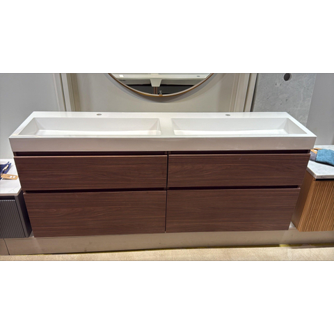 INK Wastafelonderkast - 180x45x65cm - 4 lades - greeploos - met houten keerlijst - MDF - Warm walnoot - OUTLET UDEN STORE45213