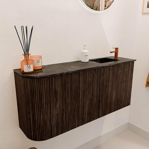 Mondiaz JOYA-DLUX 91.6cm toiletmeubel - ronding links kleur Walnut - Wastafel FAYE positie Rechts 1 kraangat kleur Lava. SW1422471