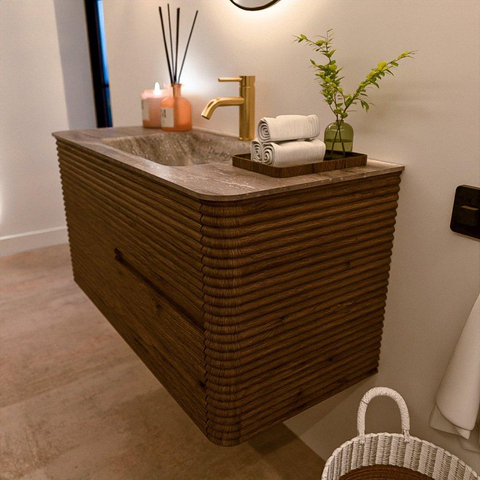Mondiaz CIRO-DLUX Badkamermeubelset - 100x45x50cm - Solid surface wastafel Oza - 1 wasbak Midden - 1 kraangat - 2 lades - Dusk SW1533261