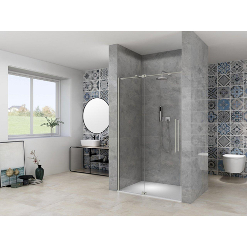 Van Rijn Products ST08 Porte pivotante de niche - 130x200cm - verre clair - épaisseur 8mm - 2 parties - profil mural - barre de stabilisation - inox SW956349