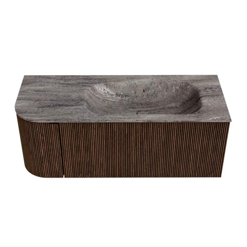 MONDIAZ KURVE-DLUX meuble de salle de bains 115cm arrondi gauche couleur Walnut avec 1 tiroir et 1 porte. Lavabo BIG SMALL droit sans trou de robinet Oza. SW1432736
