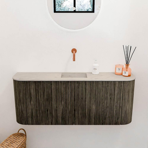 Mondiaz JOYA-DLUX Meuble de salle de bains 103,2cm - arrondis gauche et droite couleur Shadow - Vasque FAYE position Milieu Sans trou de robinet couleur Opalo SW1422975