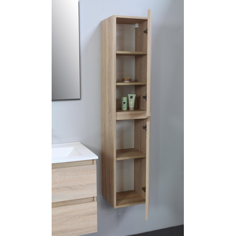 Basic Bella hoge kast - 145x30x30cm - 2 deuren - greeploos - eiken SW398050