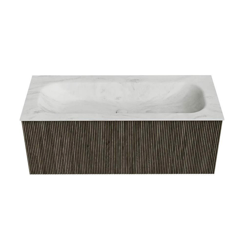 Mondiaz KURVE-DLUX Badkamermeubelset - 110x46x40cm - 1 lade - wastafel solid surface - midden - 1 kraangat - Shadow SW1414066