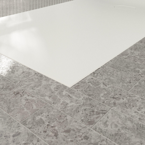 Villeroy & Boch Ecora douchebak - 160x90x4.5cm - afvoer korte zijde - stone white (wit) SW1559013