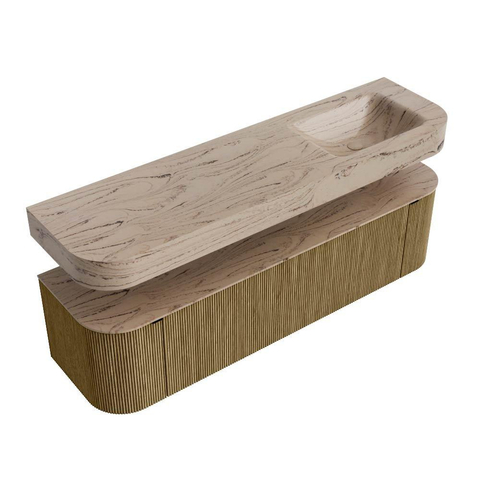 MONDIAZ THOR-DLUX 170cm meuble de salle de bains arrondi gauche + droite couleur Dusk avec 1 tiroir et 2 portes. Vasque suspendue CLOUD droite sans trou de robinet couleur Arena. SW1465819