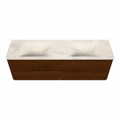 Mondiaz CIRO-DLUX Badkamermeubelset - 160x45x50cm - Solid surface wastafel Ostra - 2 wasbak Dubbel - zonder kraangaten - 4 lades - Ruby SW1531863