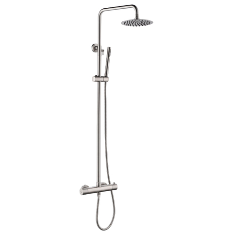 Wiesbaden 304 thermostatische regendoucheset – opbouw – Ø25 cm hoofddouche – 2-standen handdouche – geborsteld RVS SW95534