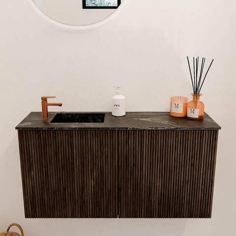 Mondiaz JOYA-DLUX Meuble de salle de bains 80cm - couleur Walnut - Vasque FAYE position Gauche 1 trou de robinet couleur Lava SW1422426