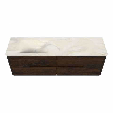 Mondiaz CIRO-DLUX Badkamermeubelset - 160x45x50cm - Solid surface wastafel Ostra - 1 wasbak Links - zonder kraangaten - 4 lades - Walnut SW1530486