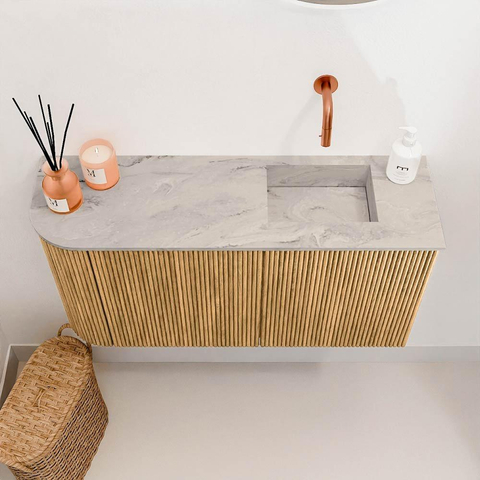Mondiaz JOYA-DLUX 81.6cm toiletmeubel - ronding links kleur Oak - Wastafel FAYE positie Rechts Zonder kraangat kleur Glace. SW1422002