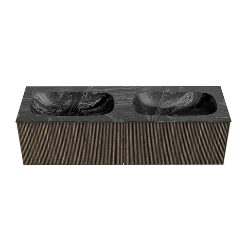 Mondiaz KURVE-DLUX Badkamermeubelset - 150x46x40cm - 2 lade - wastafel solid surface - dubbel - zonder kraangat - Shadow SW1414700