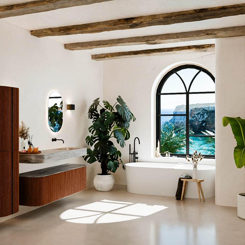 MONDIAZ THOR-DLUX 150cm badmeubel ronding links + rechts kleur Ruby met 1 lade en 2 deuren. Vrijhangende wastafel CLOUD Rechts zonder kraangat kleur Oza. SW1464650