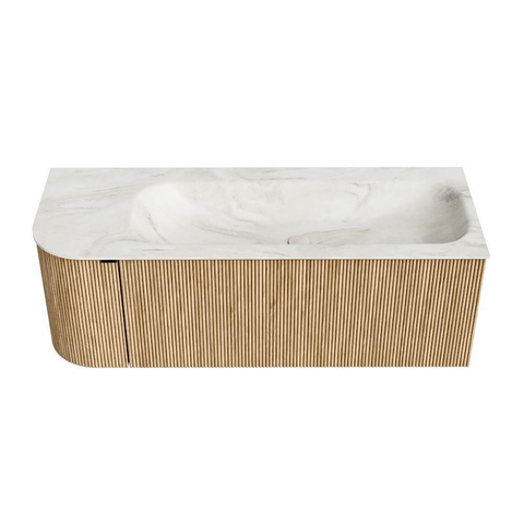 MONDIAZ KURVE-DLUX Meuble de salle de bains 125 cm avec module 25 L couleur Chêne avec 1 tiroir et 1 porte. Lavabo BIG MEDIUM à droite sans trou de robinet couleur Ostra. SW1137753