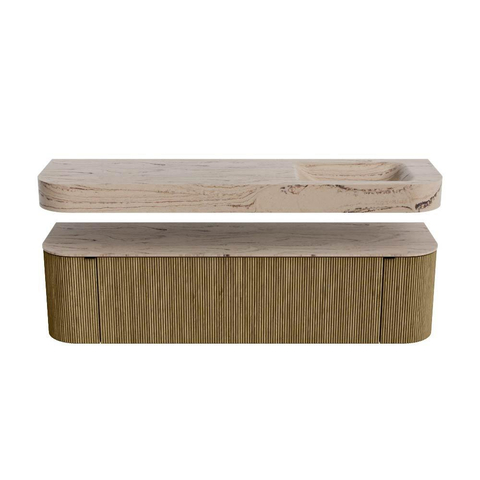 MONDIAZ THOR-DLUX Meuble de salle de bains 170cm arrondi gauche + droite couleur Dusk avec 1 tiroir et 2 portes. Vasque suspendue CLOUD Droite 1 trou de robinet couleur Arena. SW1465818