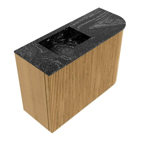 Mondiaz JOYA-DLUX Meuble de toilette 61,6cm - arrondi droit couleur Chêne - Vasque FAYE position Gauche 1 trou de robinet couleur Lava SW1422068