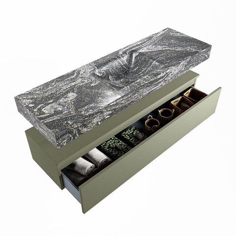 MONDIAZ ALAN - DLUX Badkamermeubelset - 150cm - onderkast - Army - 1 lade - vrijhangende wastafel - wasbak midden - 1 kraangat - Lava SW808470