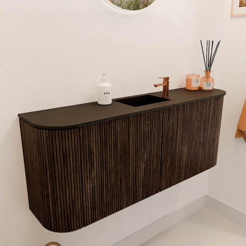 Mondiaz JOYA 103.2cm toiletmeubel - ronding links en rechts kleur Walnut - Wastafel FAYE positie Midden 1 kraangat kleur Urban. SW1421371