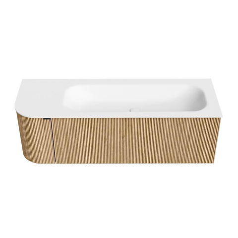 MONDIAZ KURVE 135cm meuble de salle de bains avec module 25 L couleur Oak avec 1 tiroir et 1 porte. Lavabo BIG MEDIUM à droite 1 trou de robinet Talc. SW1138195