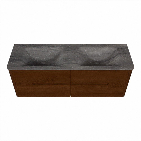 Mondiaz CIRO-DLUX Meuble de salle de bains ensemble - 140x45x50cm - Plan vasque solid surface Oza - 2 vasques Double - 2 trous de robinetterie - 4 tiroirs - Ruby SW1532131