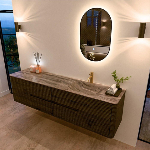 Mondiaz CIRO-DLUX Badkamermeubelset - 190x45x50cm - Solid surface wastafel Sombra - 1 wasbak Rechts - 1 kraangat - 4 lades - Shadow SW1532841