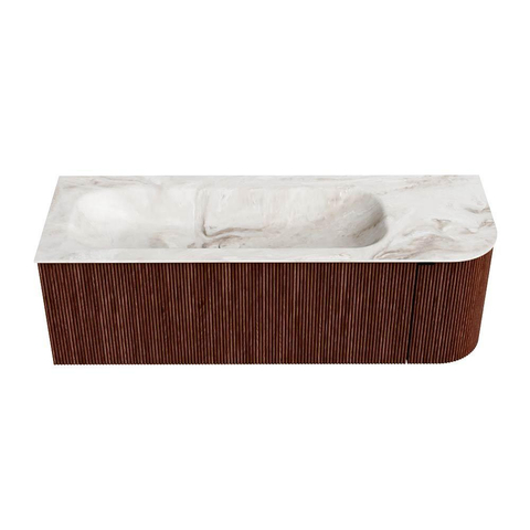 Mondiaz KURVE-DLUX Ensemble meuble de salle de bains - 135x46x40cm - 1 tiroir - 1 porte - lavabo solid surface - gauche - 1 trou de robinet - Ruby SW1415656