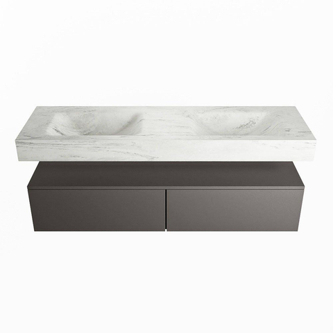 Mondiaz ALAN-DLUX Ensemble de meuble - 150cm - meuble Dark grey mat - 2 tiroirs - Lavabo Cloud Opalo suspendu - vasque Gauche et droite - 2 trous de robinet SW806690