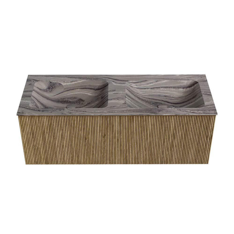 MONDIAZ KURVE-DLUX Meuble de salle de bains 120cm couleur Dusk avec 1 tiroir et 0 porte. Lavabo LEAF Double sans trou de robinet Sombra. SW1433883