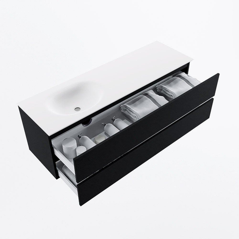 MONDIAZ VICA meuble sous lavabo 150cm Urban 2 tiroirs. Lavabo MOON gauche sans trou de robinet, couleur Talc. SW1381889