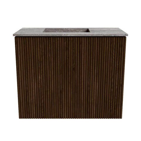 Mondiaz JOYA-DLUX 50cm toiletmeubel - kleur Walnut - Wastafel FAYE positie Links Zonder kraangat kleur Oza. SW1424553