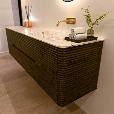 Mondiaz CIRO-DLUX Meuble de salle de bains - 180x45x50cm - Plan vasque solid surface Glace - 1 lavabo à droite - sans trous de robinet - 4 tiroirs - Shadow SW1532241