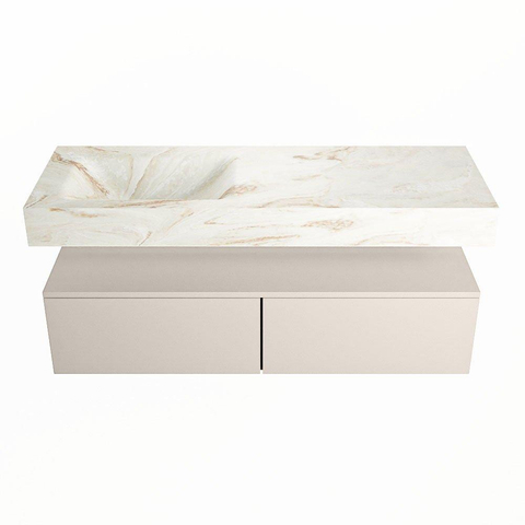 Mondiaz ALAN-DLUX Ensemble de meuble - 130cm - meuble Linen mat - 2 tiroirs - Lavabo Cloud Frappe suspendu - vasque Gauche - 1 trou de robinet SW804722