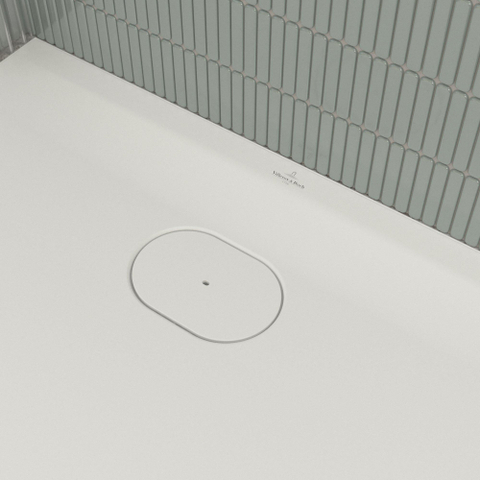 Villeroy & Boch Ecora douchebak - 140x90x3.5cm - afvoer korte zijde - stone white (wit) SW1558909