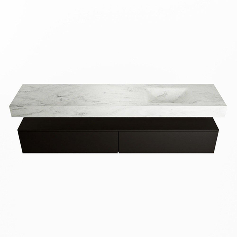 Mondiaz ALAN-DLUX Ensemble de meuble - 200cm - meuble Urban mat - 2 tiroirs - Lavabo Cloud Opalo suspendu - vasque Droite - 1 trou de robinet SW806476