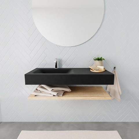 MONDIAZ ALAN 100cm - Badkamermeubelset - planchet - washed oak - vrijhangende wastafel - wasbak links - 1 kraangat - urban SW408882