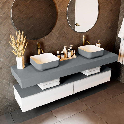 Mondiaz TOP 51 Plan vasque suspendu - 180x51x12cm - adapté pour vasque à poser - Solid surface - Plata SW1022385