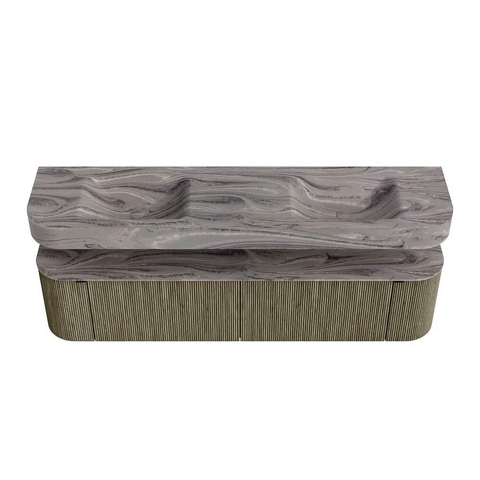 MONDIAZ THOR-DLUX Meuble de salle de bains - 190cm - arrondi gauche + droite - couleur Shadow - 2 tiroirs et 2 portes - Vasque suspendue CLOUD Double sans trou de robinet - couleur Sombra SW1466716
