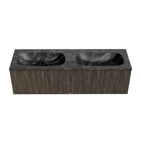 Mondiaz KURVE-DLUX Badkamermeubelset - 150x46x40cm - 2 lade - wastafel solid surface - dubbel - 2 kraangaten - Shadow SW1414716