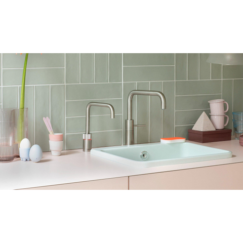 Quooker Nordic Square Twintaps kokendwaterkraan - draaibare uitloop - Combi reservoir - Warm / kokend water - RVS SW299662