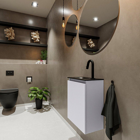 MONDIAZ TURE Toiletmeubel 40x23x50cm met 1 kraangaten 1 deuren cale mat Wastafel Eden links Solid Surface Zwart SW475468
