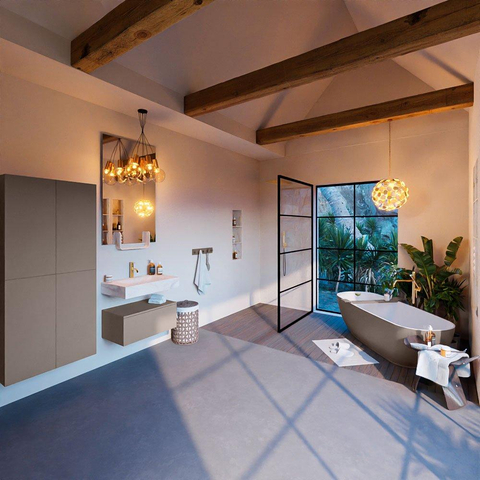 Mondiaz ALAN-DLUX Ensemble de meuble - 70cm - meuble Smoke mat - 1 tiroir - Lavabo Cloud Ostra suspendu - vasque Centre - 1 trou de robinet SW807386